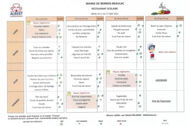 Menu du 3 au 28 avril 2023