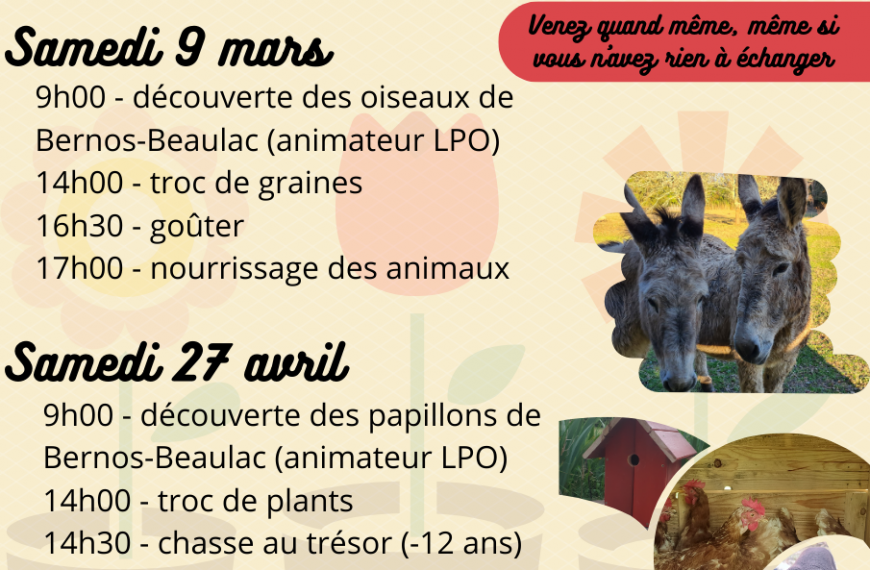 Programme des animations de la fermette du Ciron